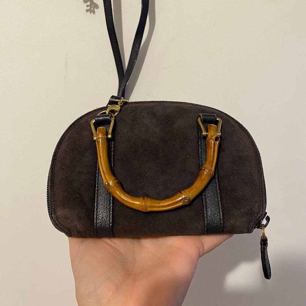 Gucci GG Bamboo Wallet Strap Suede Mini Micro Handbag Blue Vintage Bag Tom Ford - Picture 12 of 13